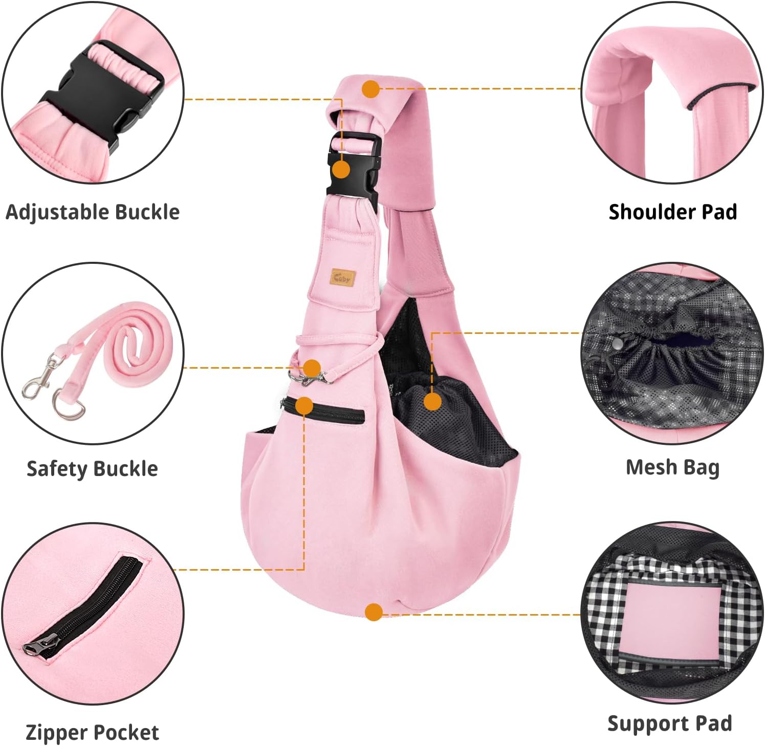 Thumbnail 3 de CUBY Puppy Carrier Adjustable Reversible Cat & Dog Sling with Safety Belt, Zipper Pocket & Bottom Mat