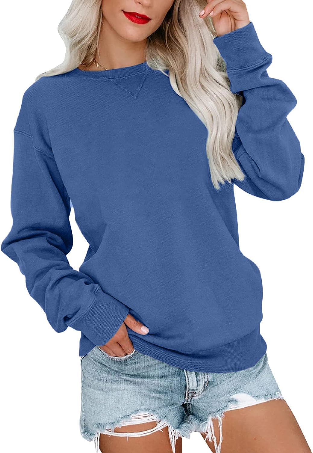 Thumbnail 5 de VIGVAN Damen Sweatshirt Pullover Basic mit Rundhalsausschnitt – Langarmshirt im Herbst-/Winter-Look