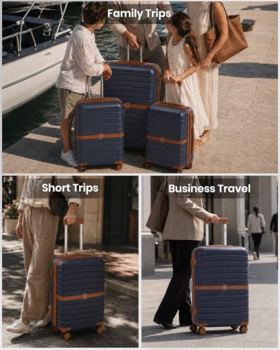 Detalle de Kono Large Hard Shell Suitcase (28-inch) – Navy, ABS+PC Checked Luggage