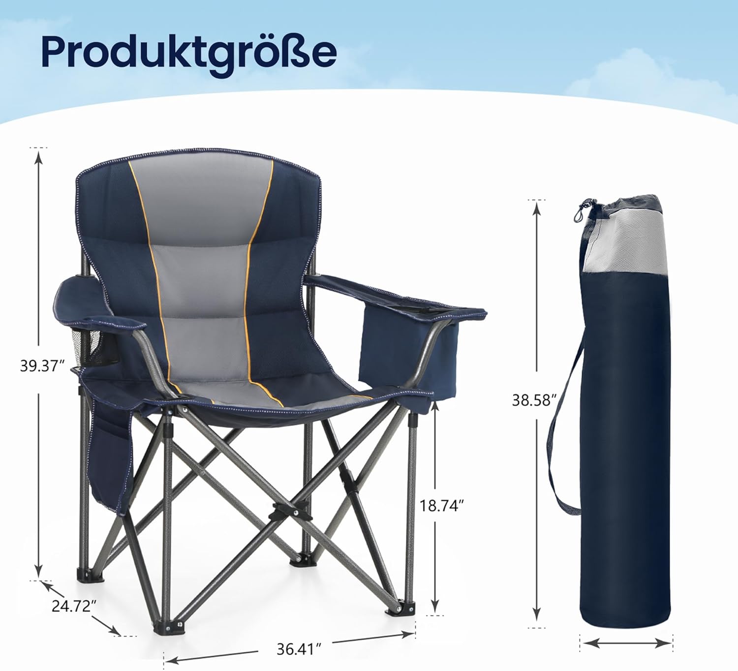 Detalle 2 de HIGH POINT SPORTS Campingstuhl Faltbar 2er Set XXL – gepolstert, 200 kg Traglast, Blau