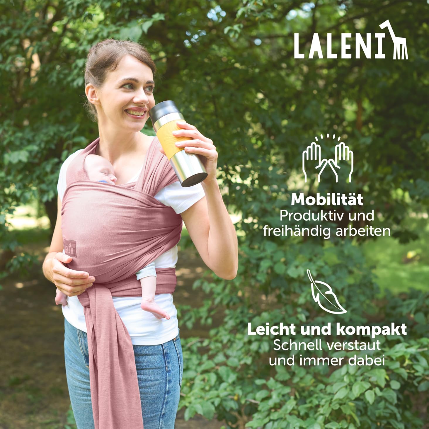 Detalle de Laleni Tragetuch Baby neugeboren bis 15 kg (5,10 m) in Rose – weiche Baumwolle, OEKO‑TEX zertifiziert