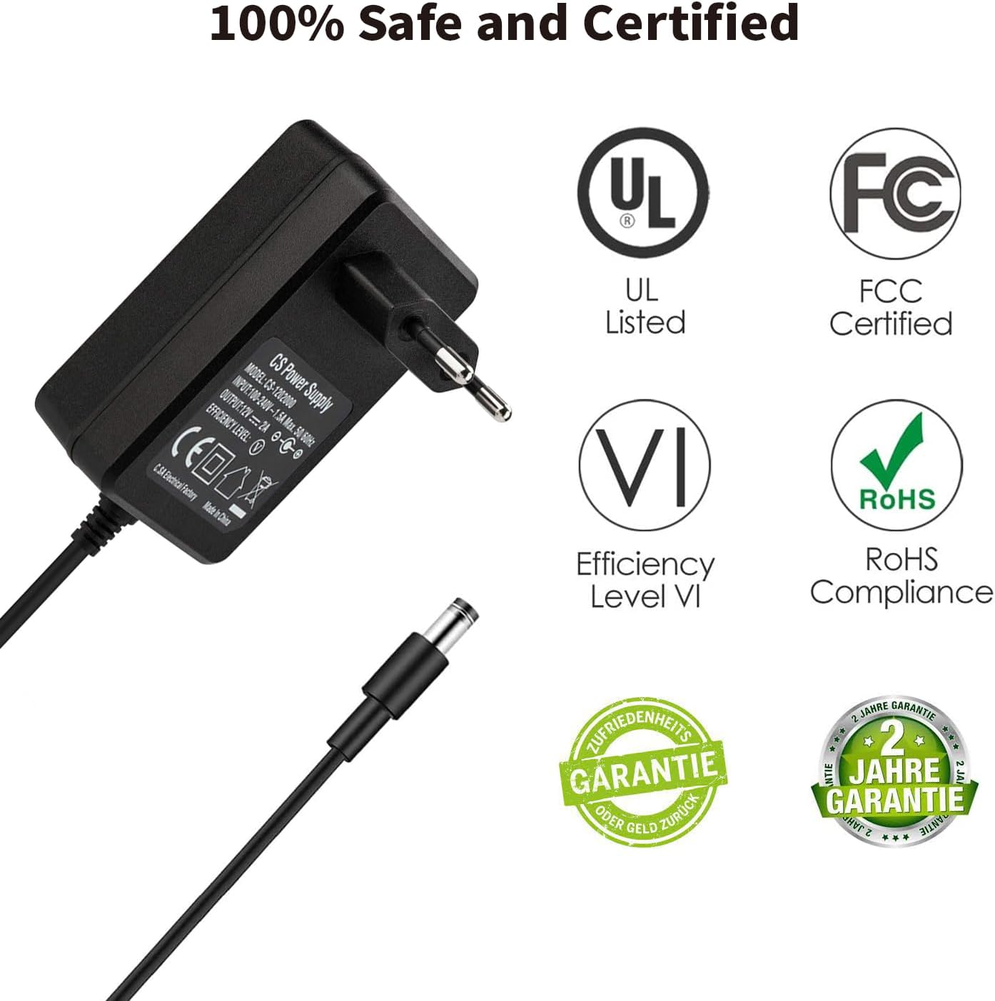 Thumbnail 5 de 12V 2A Netzteil (24W) Tonton mit 2,1 x 5,5 mm DC-Stecker für LED, CCTV & Router – 1,8 m Kabel, EU