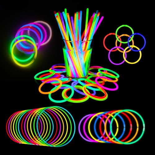 Kimimara 100 Bracelets Lumineux Fluorescents – Kit 100, 7 Couleurs Néon et Accessoires pour Fête