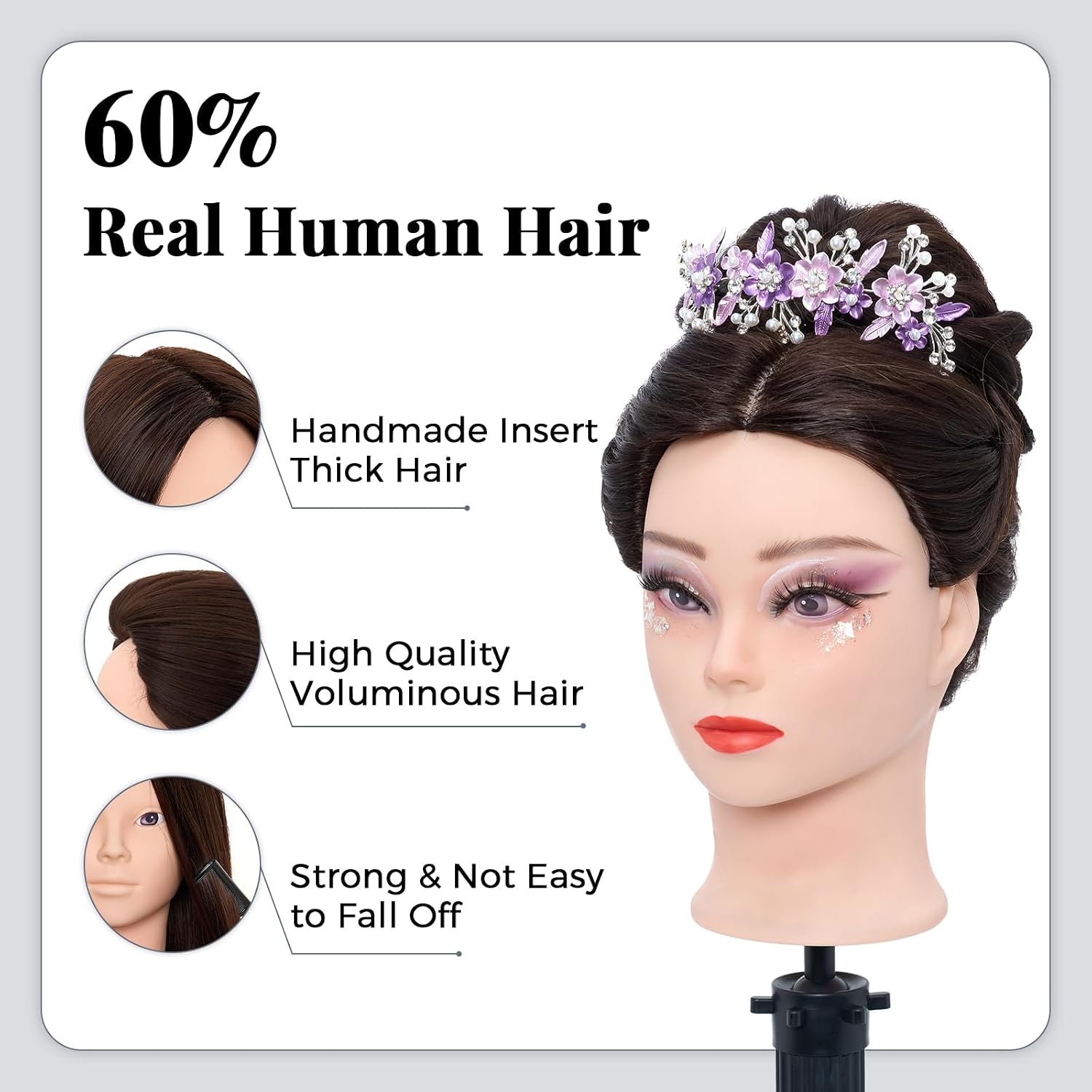 Thumbnail 1 de Neverland 28-Zoll Frisierkopf mit 60% Echthaar – Übungskopf für Friseure und Schminken inkl. DIY-Zopfset & Phony-Wimpern