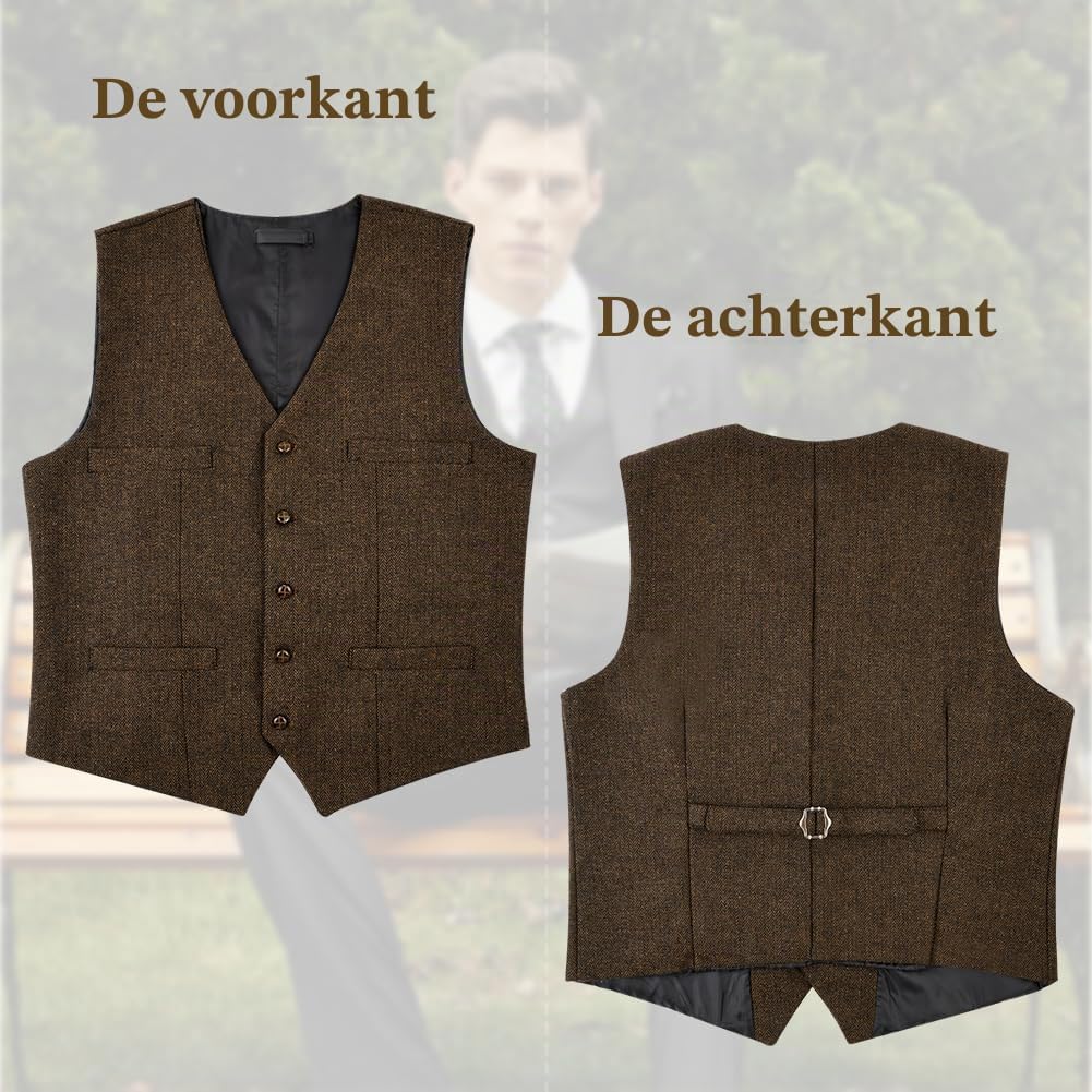 Detalle 2 de AUYAO herengilet met V-hals, verstelbare rugsluiting en katoenmix