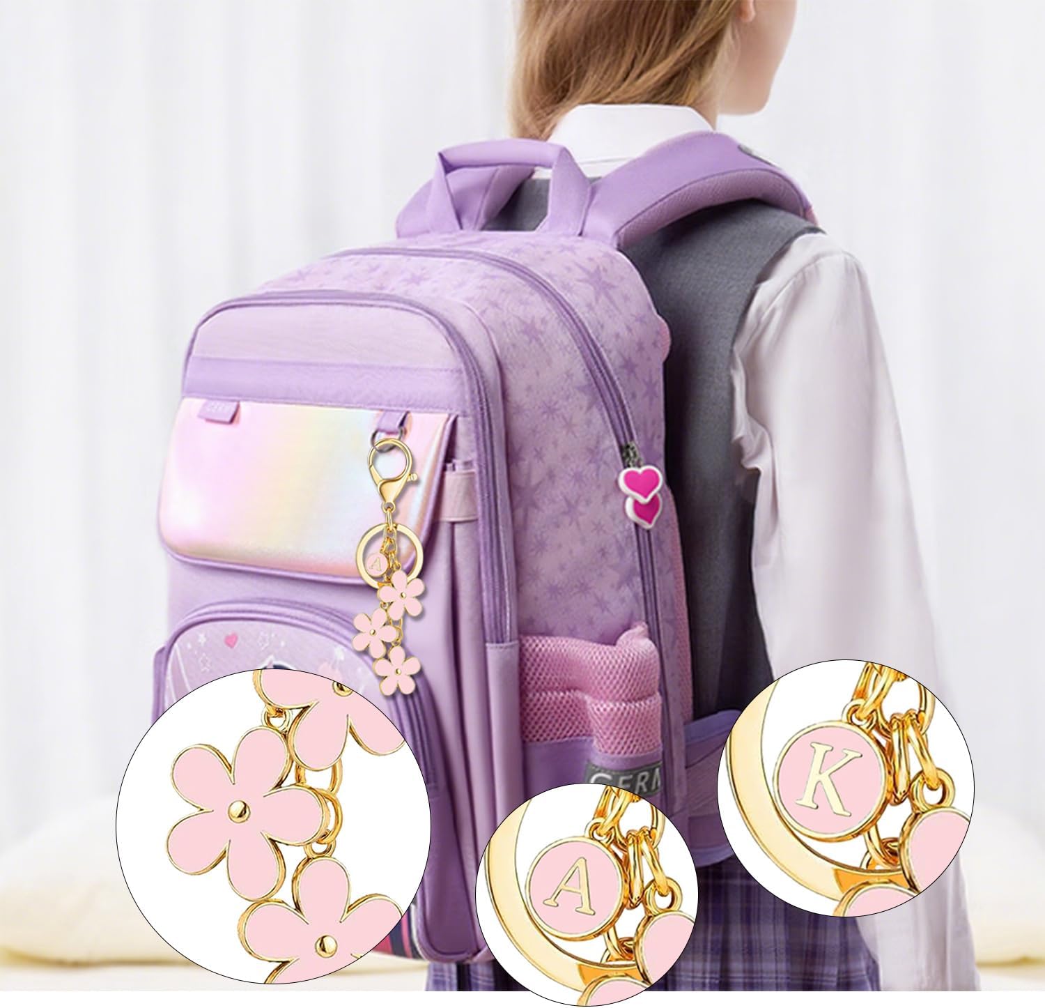 Thumbnail 4 de Tihnvk Flower Initial Keychain for Women – Pink Flower Charms with Personalised Letter