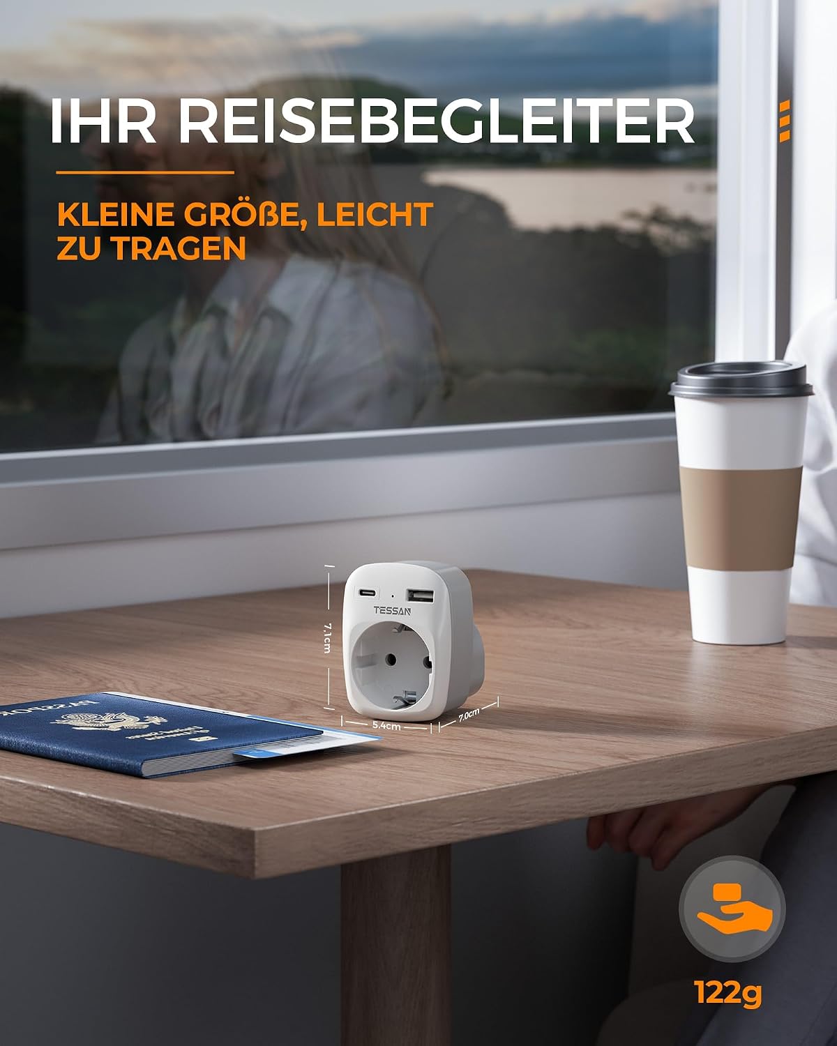 Detalle 2 de TESSAN 2er Pack Reiseadapter England Deutschland – 3-in-1 UK Stecker mit USB-C und USB-A, 3250 W, kompakt