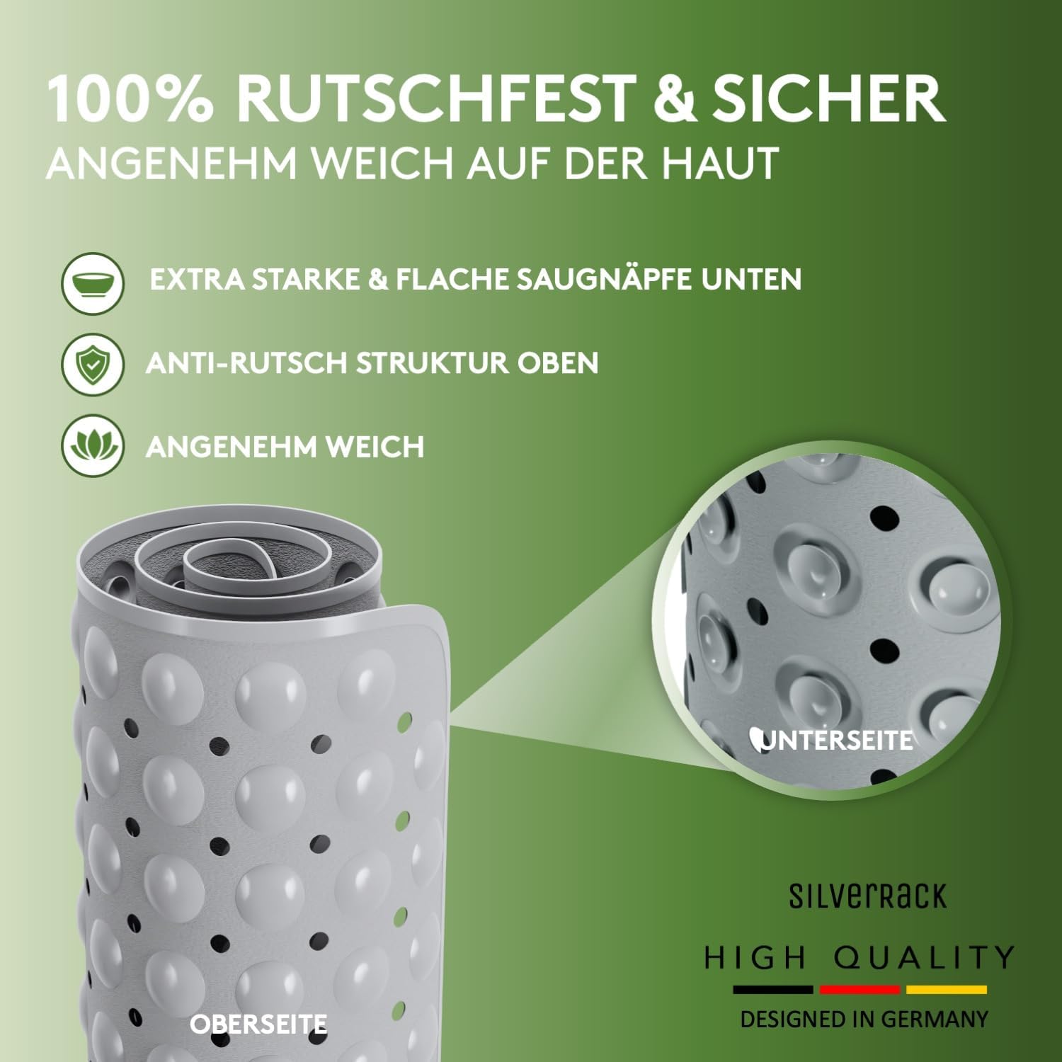 Detalle de SilverRack Badewannenmatte 100x40 cm Grau – Antirutschmatte für Badewanne