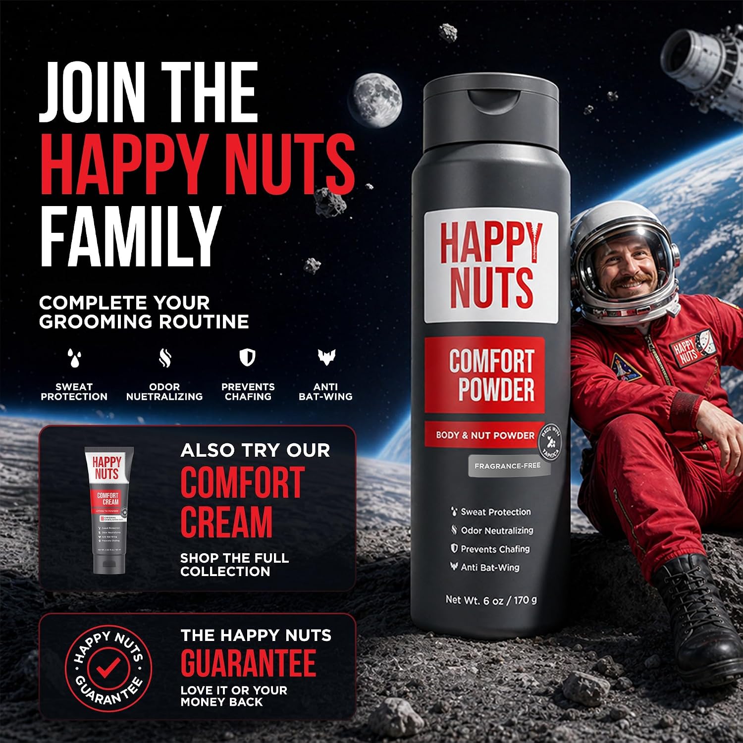 Thumbnail 6 de HAPPY NUTS Comfort Powder Deodorant For Men – Aluminum-Free, Fragrance-Free, 6 oz