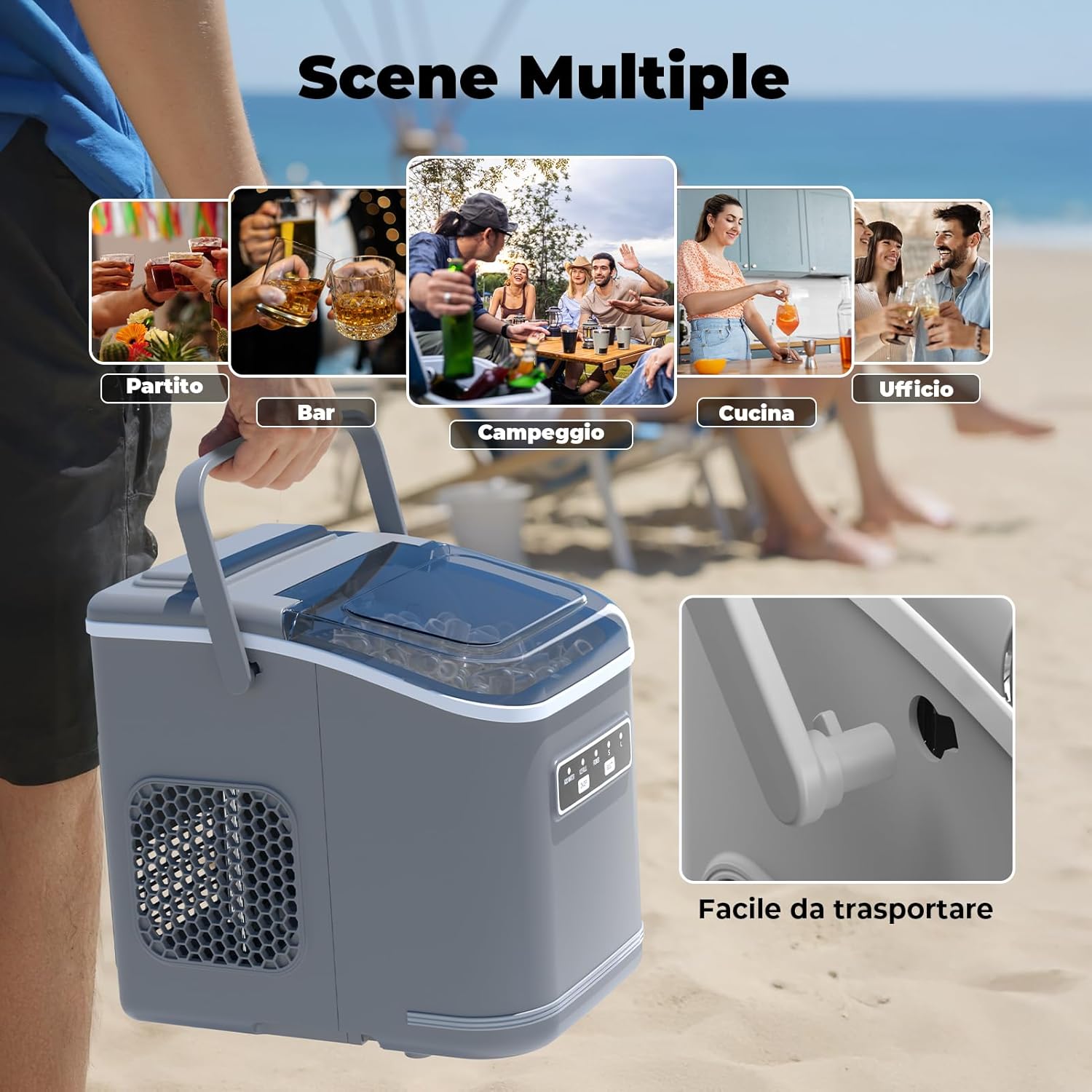 Thumbnail 6 de Acmeenjoy Macchina del ghiaccio 12kg/24h autopulente nera (portatile, 9 cubetti in circa 6 minuti)