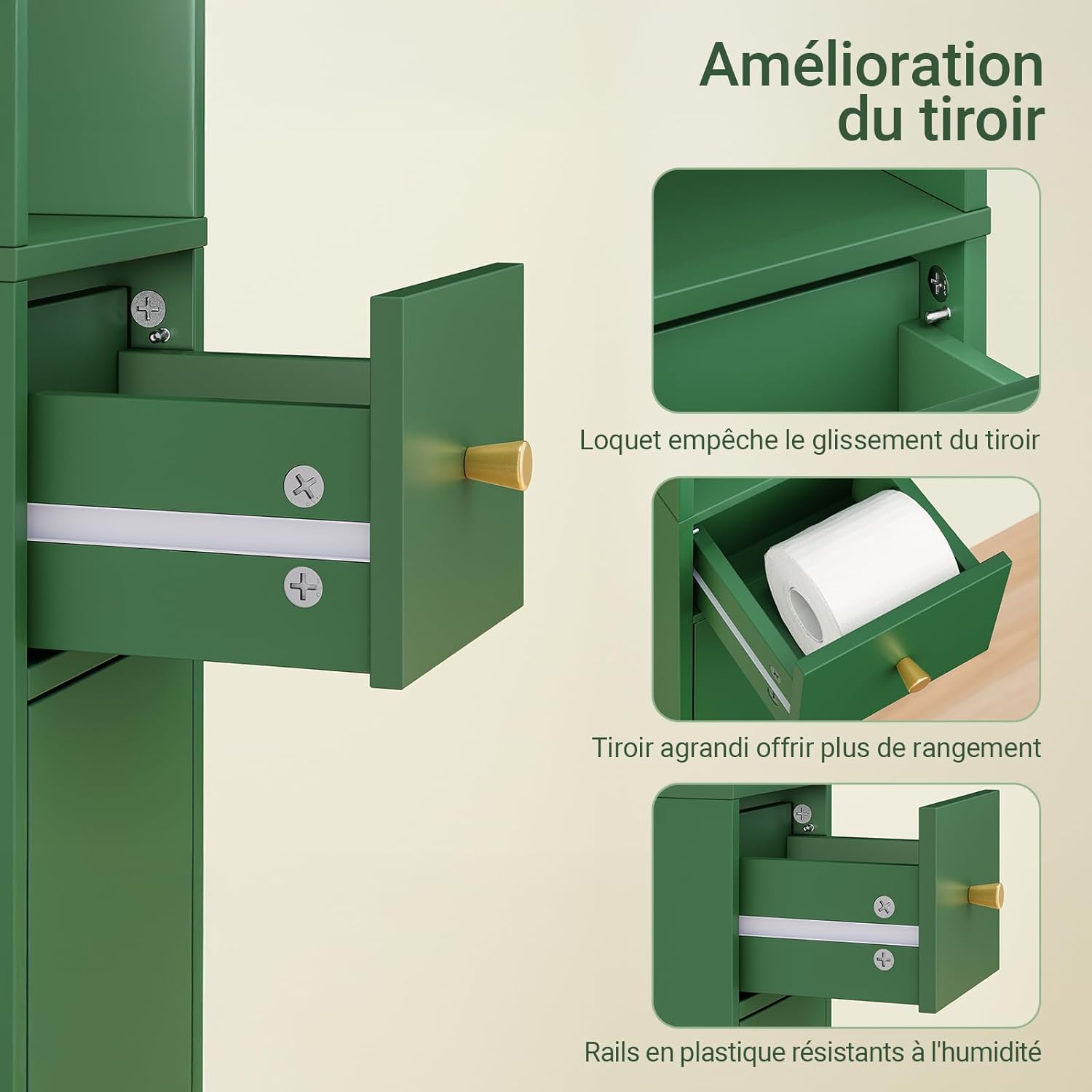 Thumbnail 6 de SoBuy Colonne de Salle de Bain 180 cm – Armoire étroite 20x20 cm avec 6 étagères réglables et tiroir, Vert Olive BZR34-II-SY