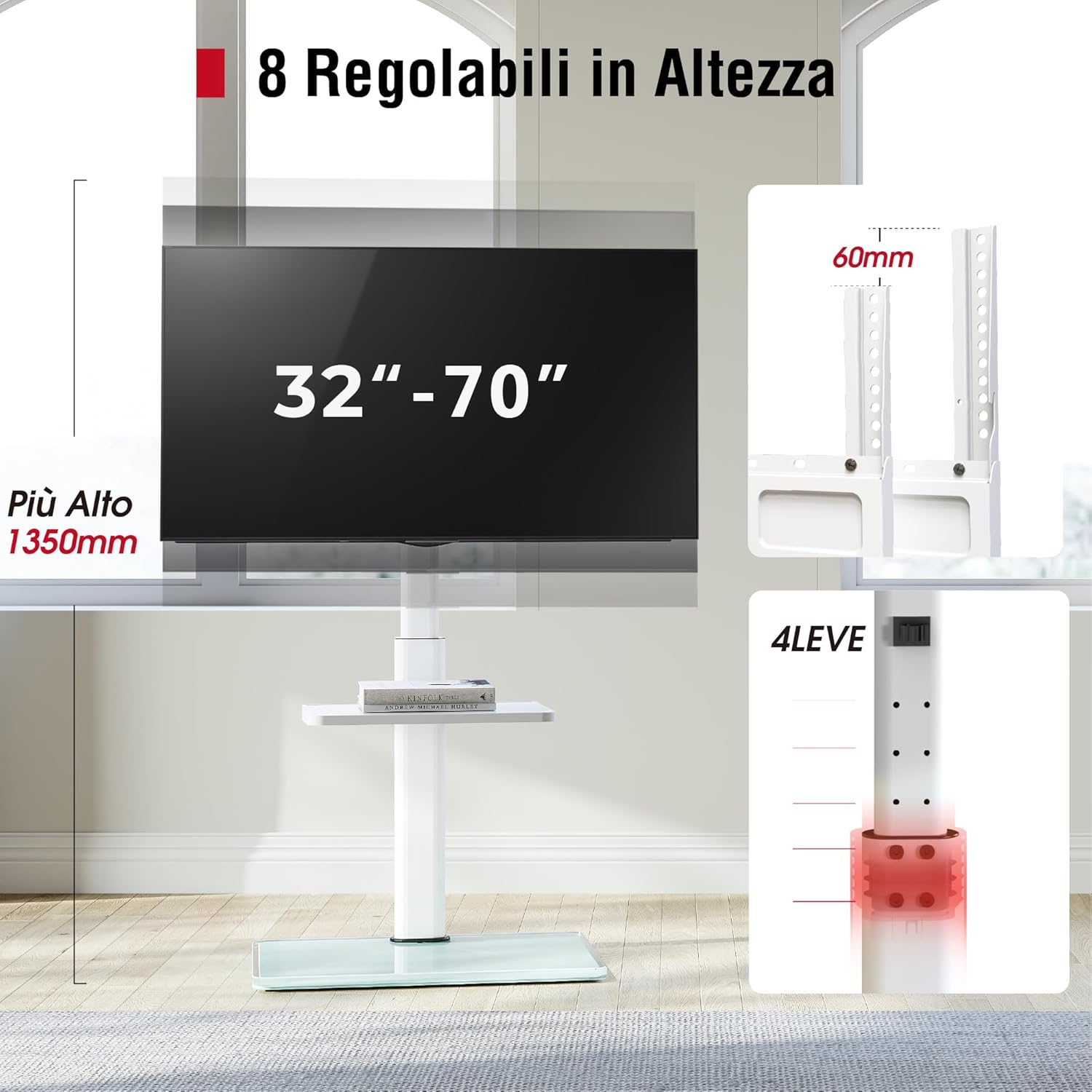 Detalle de AOKCOS Supporto TV da Pavimento inclinabile per 32–70'' | Altezza regolabile, 12° di inclinazione, girevole, vesa 400x400 mm