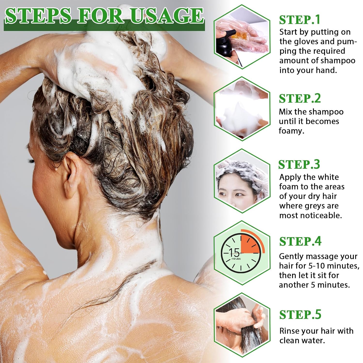 Thumbnail 4 de Dunkelbraunes Haarfärbeshampoo 3-in-1 zur Abdeckung grauer Haare (pflanzliche Haarfarbe)