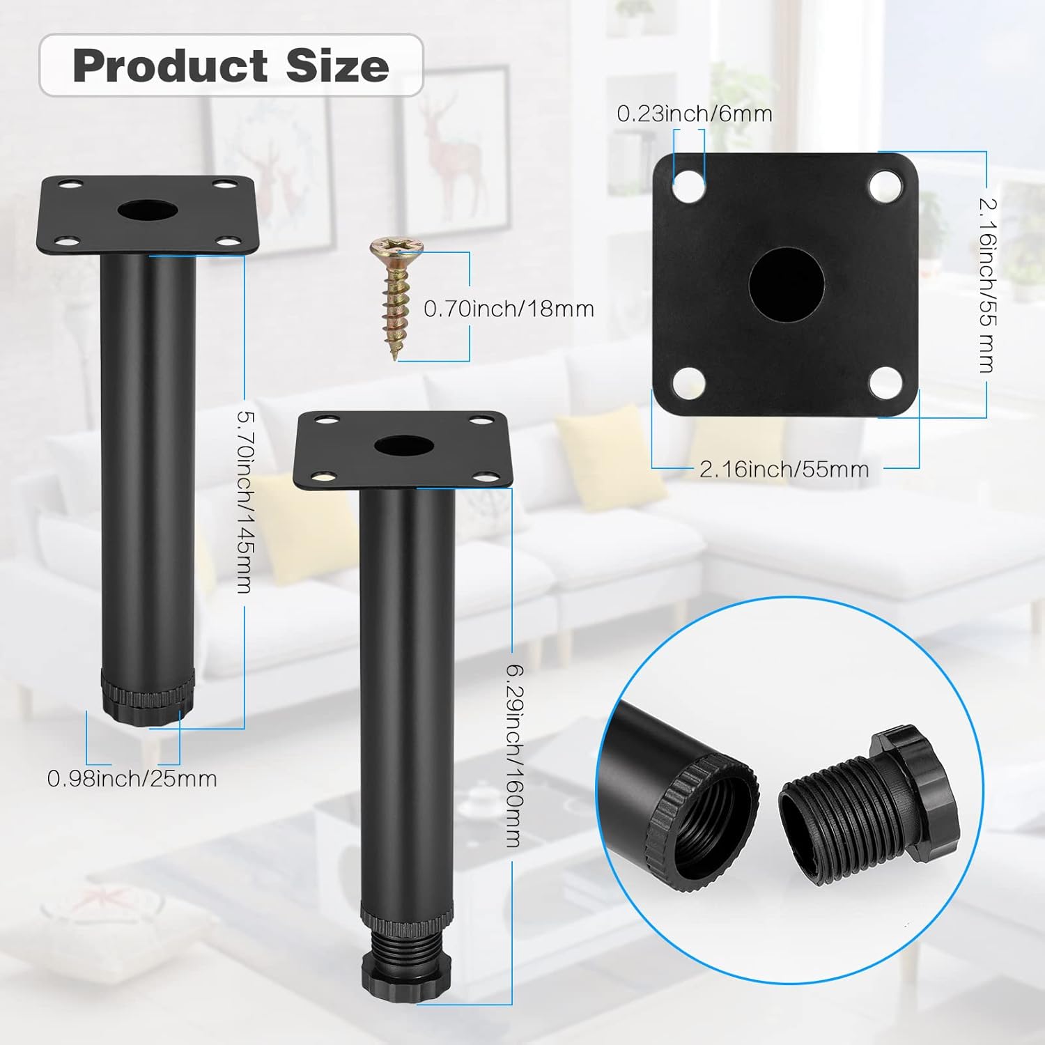 Detalle de Zocipro Möbelbeine 15 cm, 4er-Set