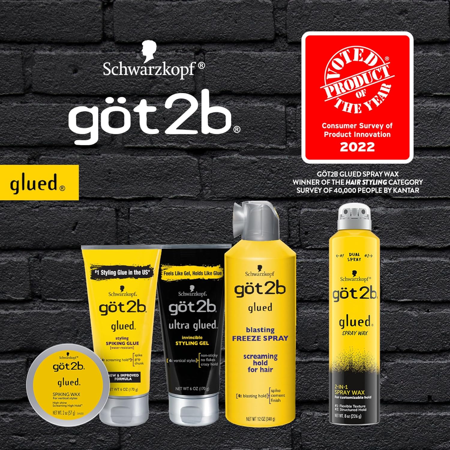 Detalle de got2b Ultra Glued Invincible Styling Gel Set – Ultra Hold with Alpha XTR Technology (2 Tubes + Travel Size)