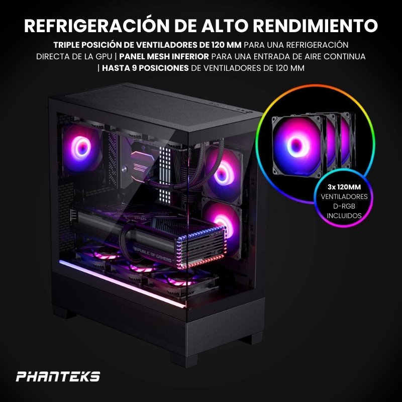 Detalle 2 de Phanteks XT View: chasis con cristal templado y USB 3.0 en negro
