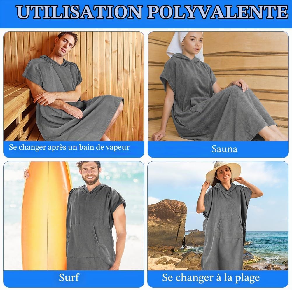 Thumbnail 6 de AUYAO 5228122 poncho met capuchon, microvezel, lichtgrijs, 110 x 78 cm