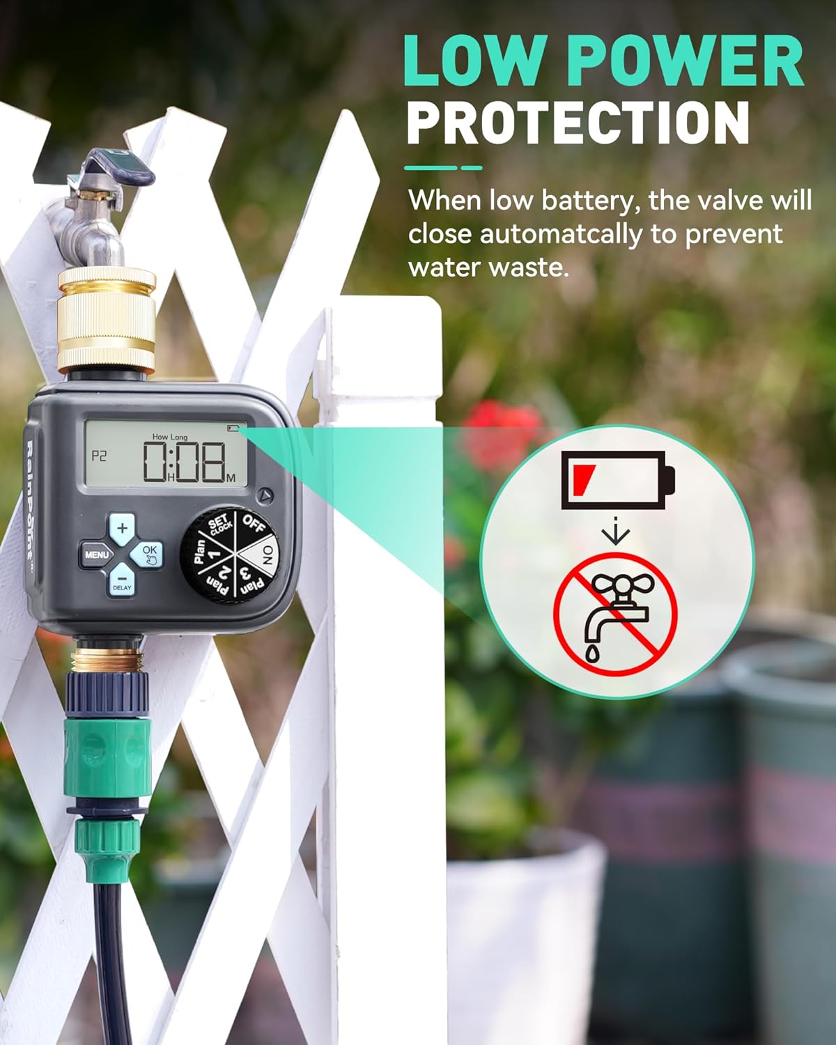 Thumbnail 6 de RAINPOINT Water Timer with Brass Inlet & Outlet, 3 Independent Programs and Rain Delay