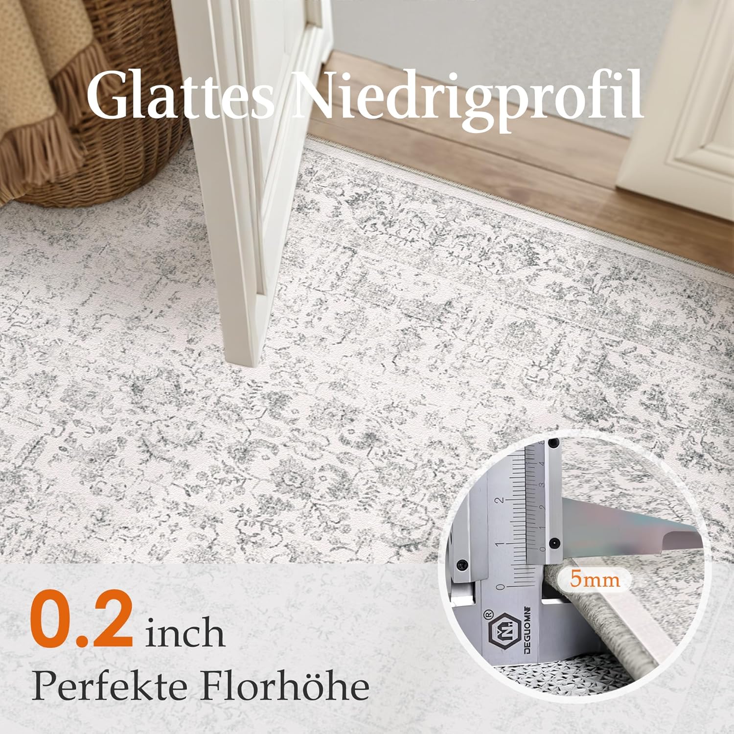 Thumbnail 4 de HUGEAR Vintage Grey Rug (300x400cm) – washable, non-slip, low pile area rug