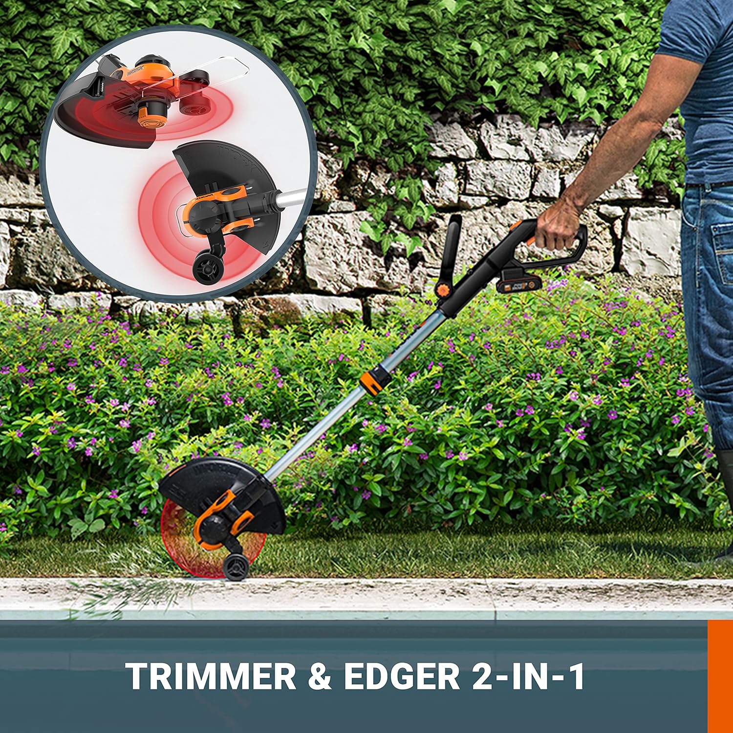 Detalle de WORX WG163E.9 20V Cordless Grass Trimmer (Tool Only) – Lightweight, Versatile 2-in-1 with CommandFeed and PowerShare