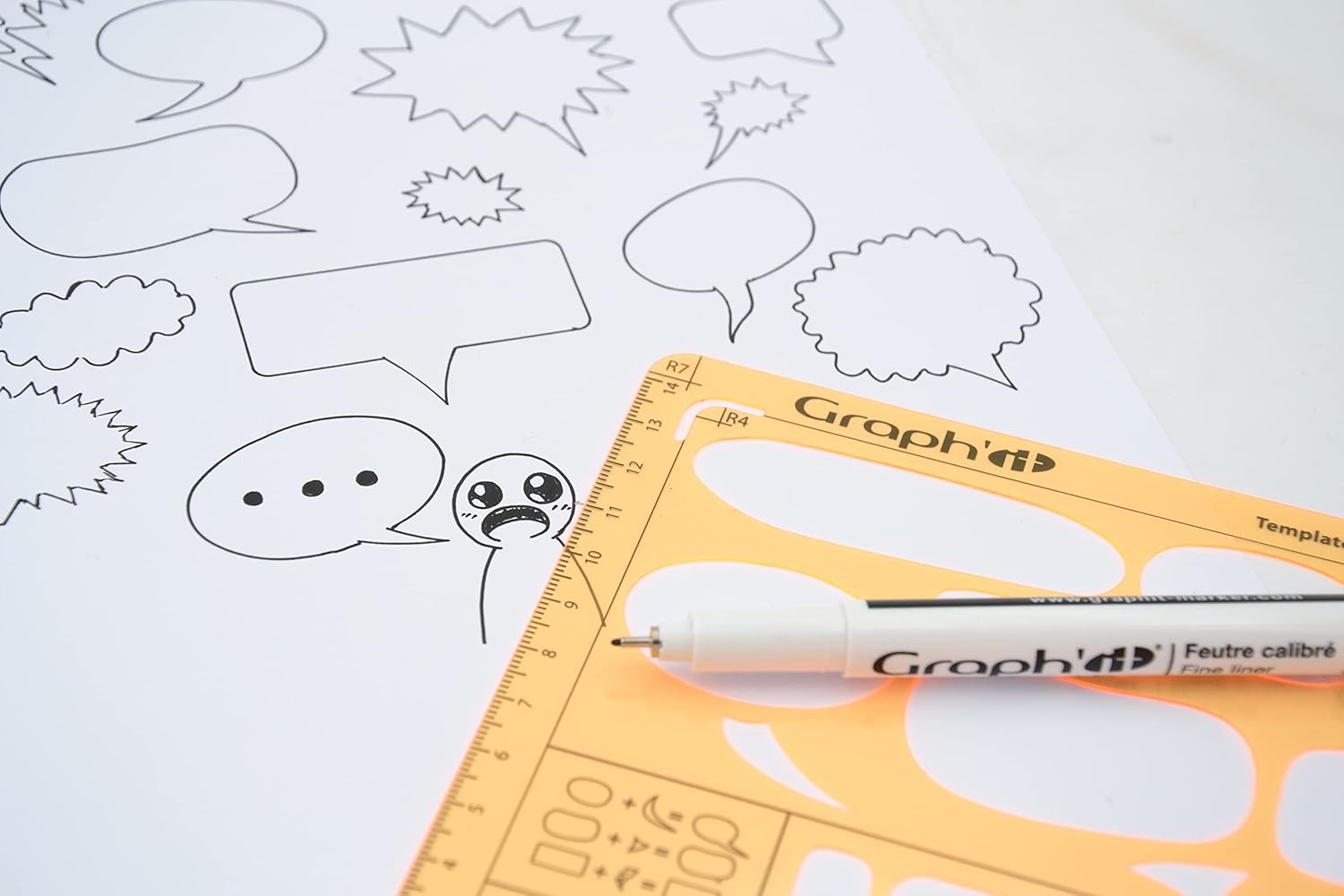 Detalle 2 de Graph’it Trace-bulles Modèle B pour manga et bande dessinée (format A4) – plus de 25 bulles