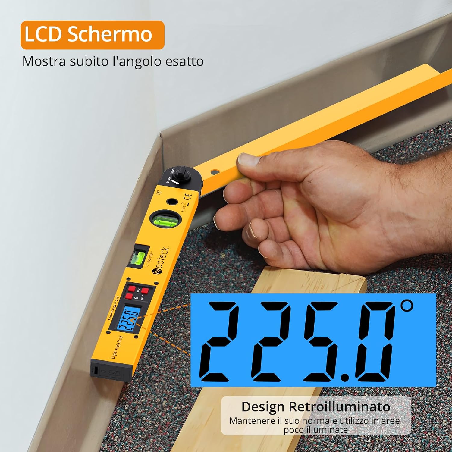 Detalle de Neoteck Digital Angle Finder 400mm/16 pollici: misurazione angoli con LCD retroilluminato