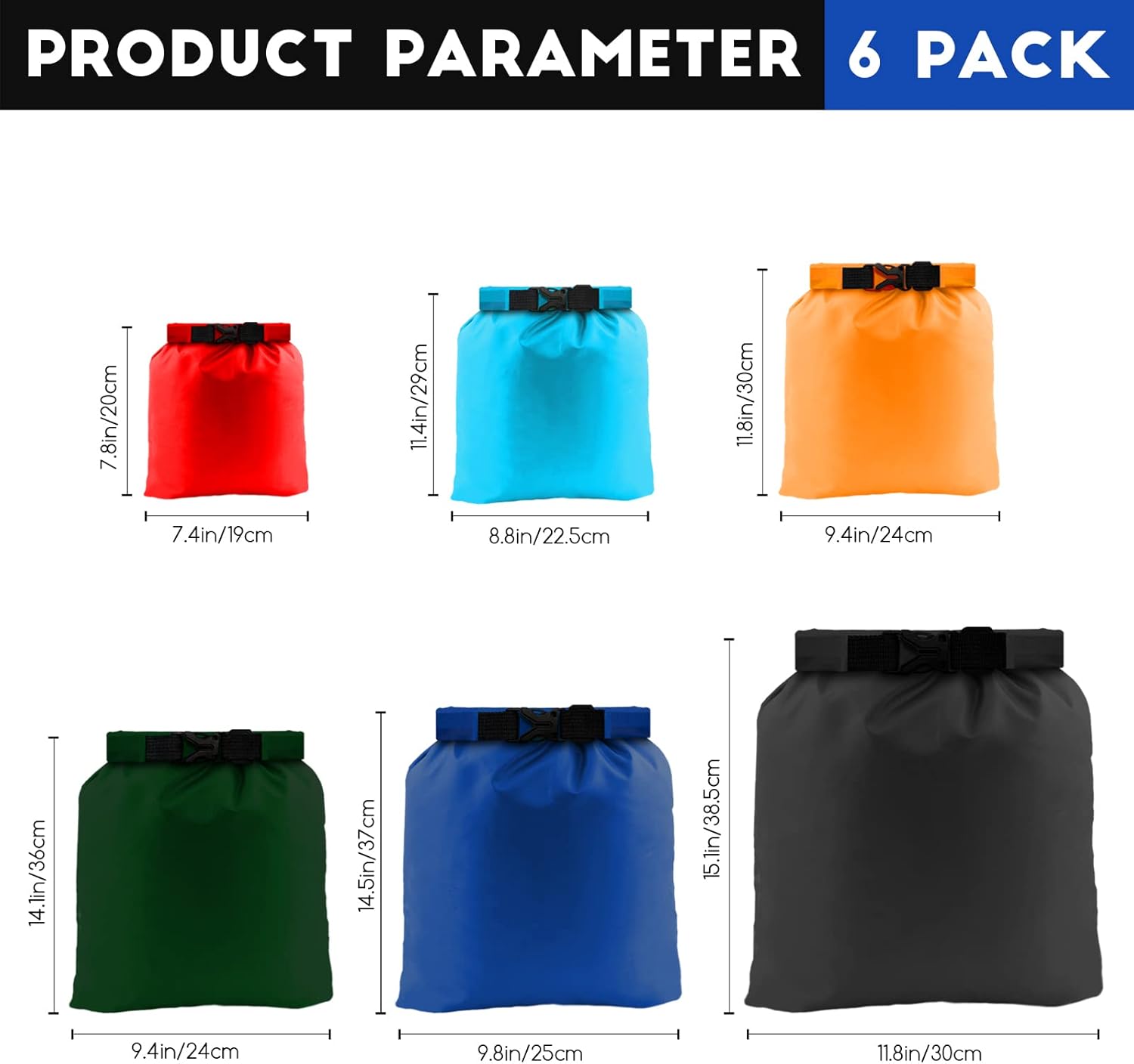 Detalle 2 de CNMTCCO Dry Bag Set 6-piece 1.5โ8L for kayaking ๐