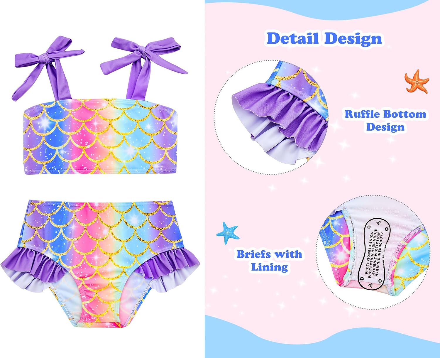 Detalle de Kids4ever Girls Swimming Costume 2 Piece Quick Dry Breathable Bikini Set (2–7 Years)