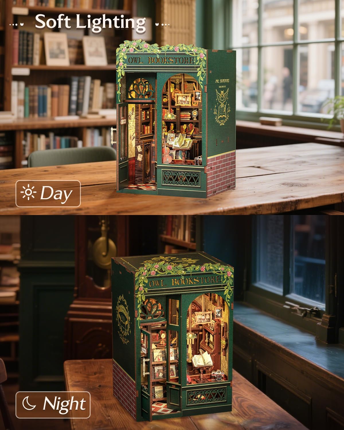 Thumbnail 2 de CUTEBEE Owl Bookstore Book Nook Kit: DIY Miniature with LED Light