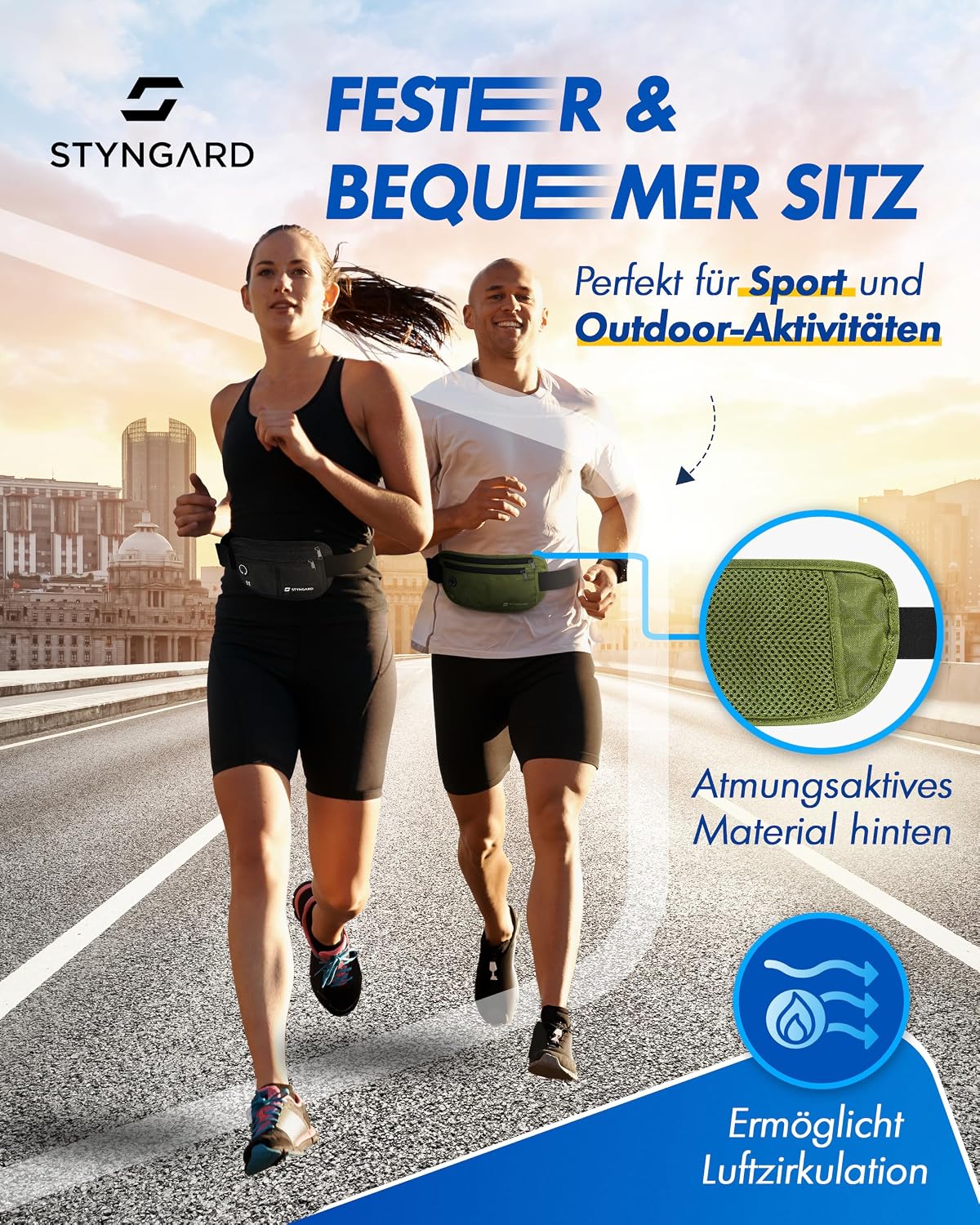 Detalle 2 de STYNGARD Modell Madrid: flache Diebstahl- Bauchtasche mit RFID/NFC-Schutz für Reise & Sport