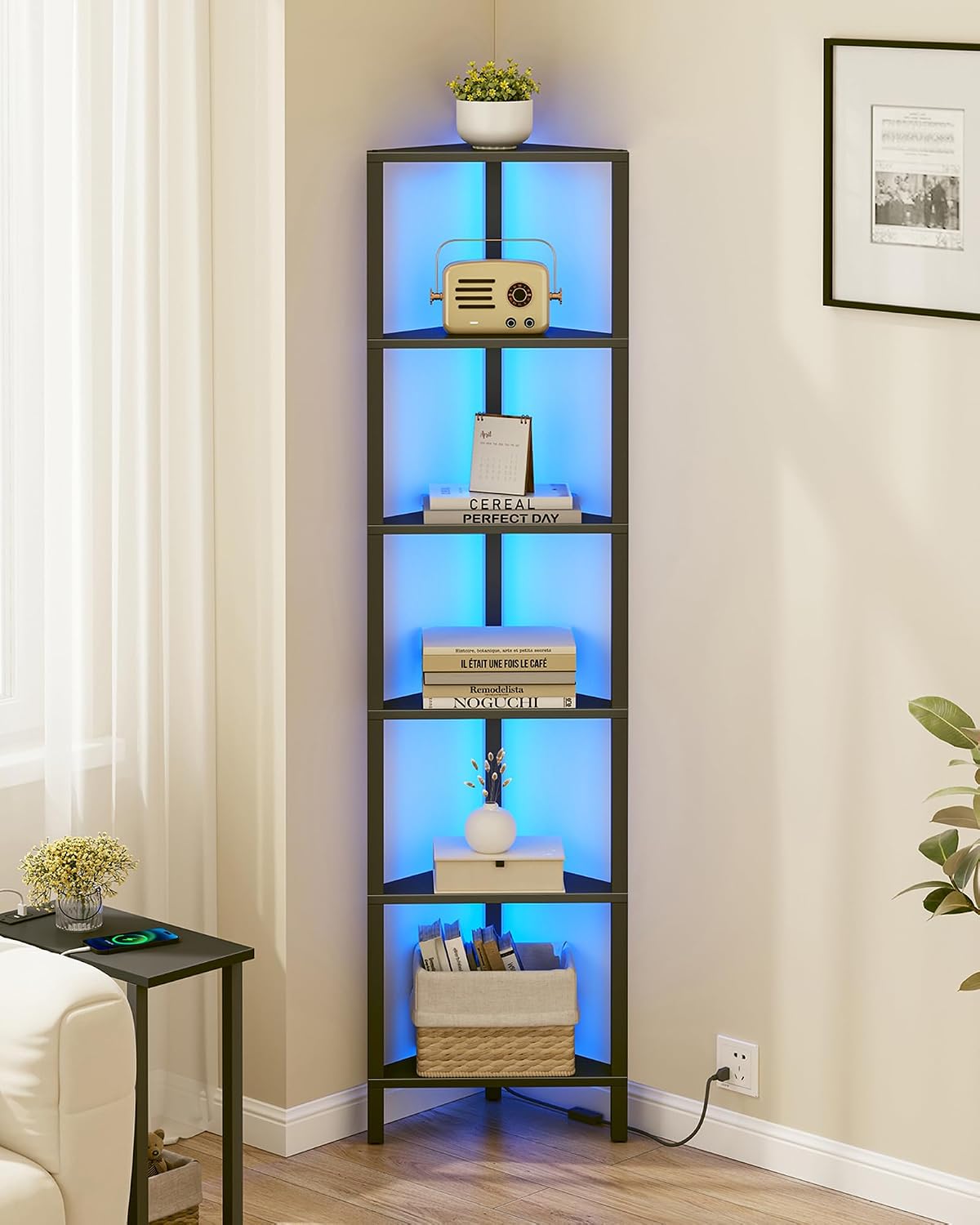 Detalle de TUTOTAK BS05BK006LEU 6-tier corner shelf with LED