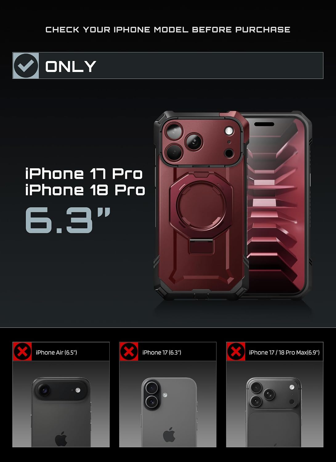 Thumbnail 1 de SUPCASE SUP-iPhone2025Pro-UBGrip Case for iPhone 18 Pro / 17 Pro, Burgundy