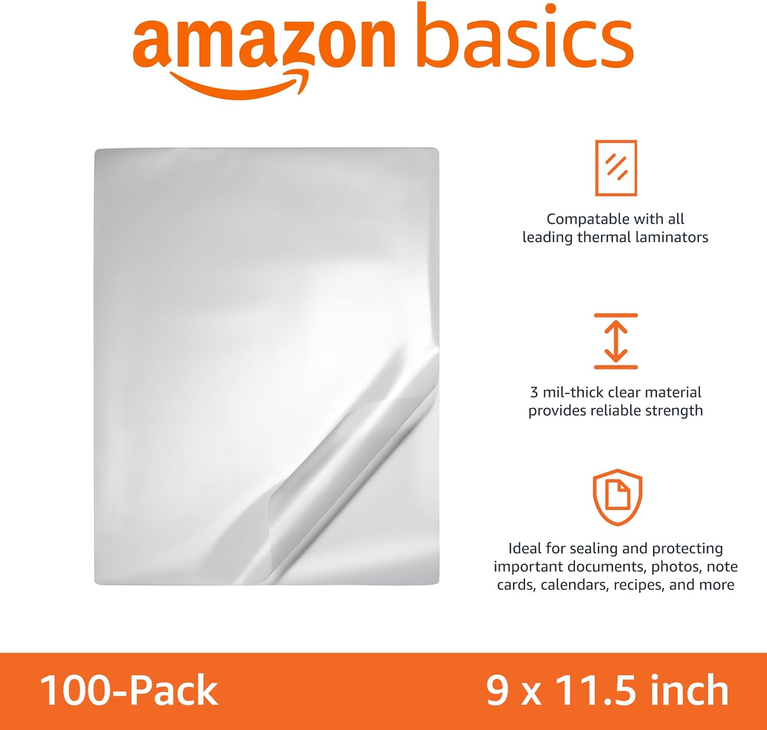 Detalle 2 de Amazon Basics Clear Thermal Laminating Sheets (9 x 11.5 inches, 2.8 mil, 100-pack)