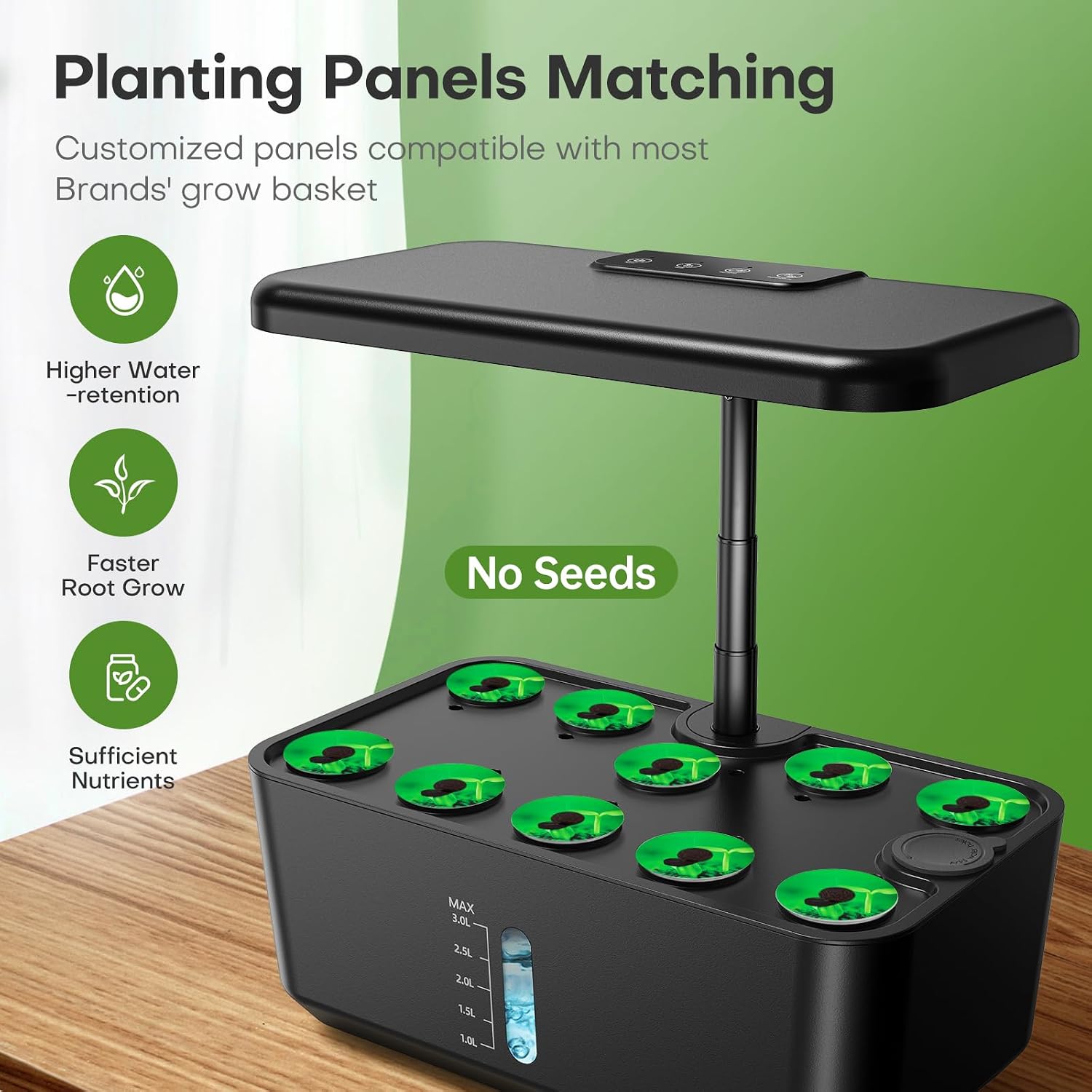 Detalle de Ahopegarden Indoor Garden Hydroponics Growing System, 10-Pod LED Kit