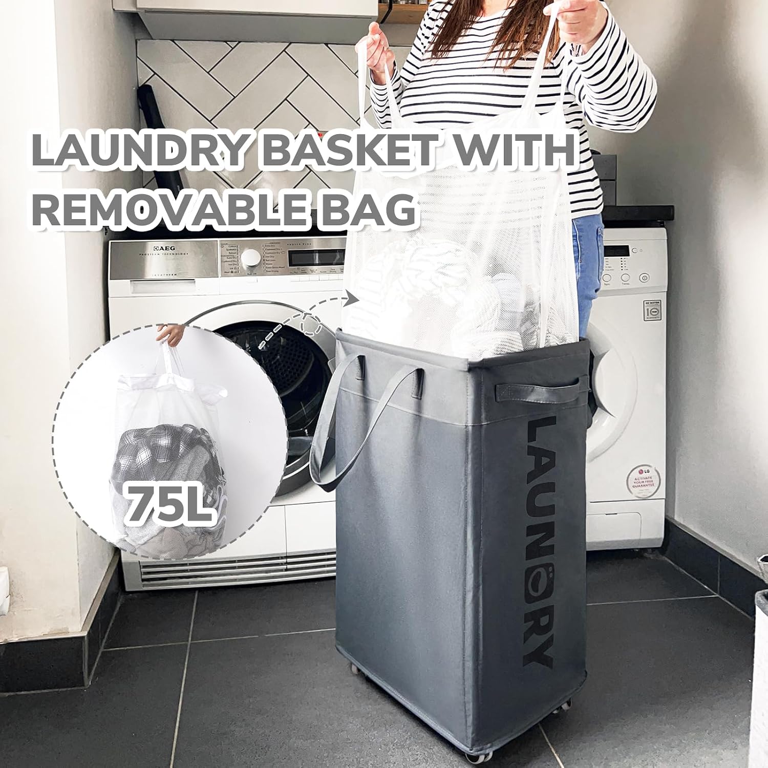Thumbnail 3 de CHICVITA Rolling Laundry Basket 75L