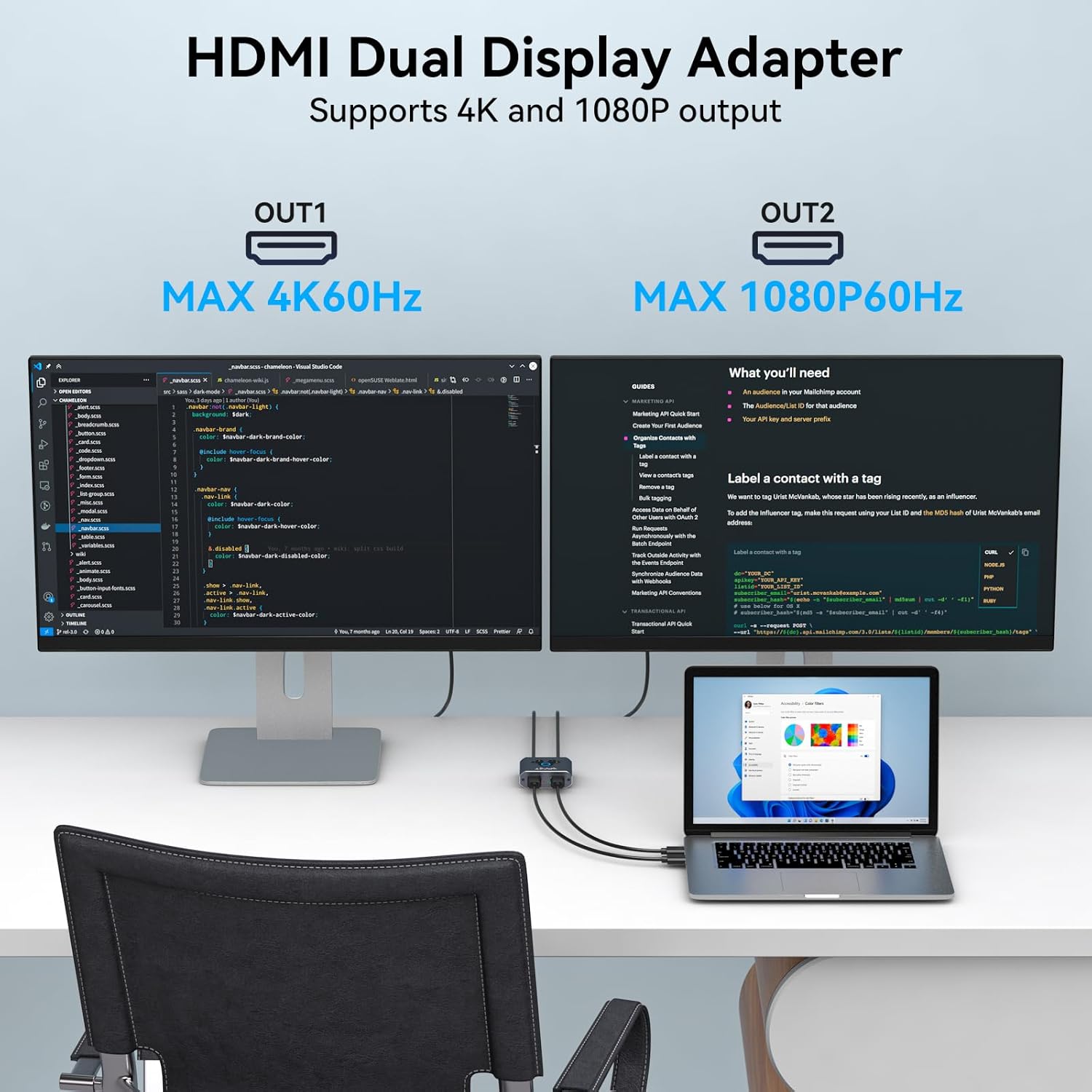 Thumbnail 3 de VEDINDUST HDMI Splitter Extend 4K@60Hz to Dual HDMI Adapter