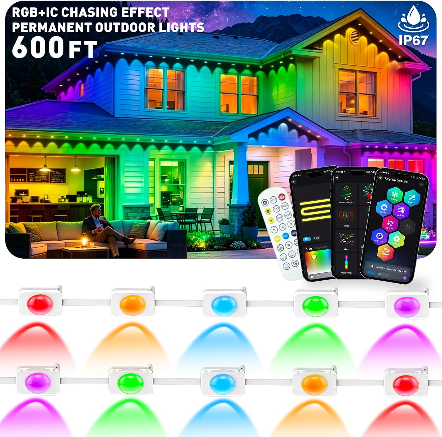 Detalle de LITSOUL Permanent Outdoor Lights 600FT