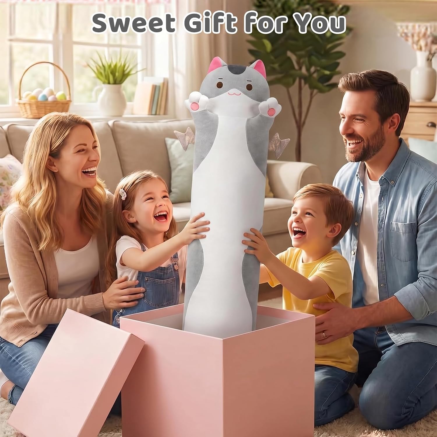 Thumbnail 6 de Mewaii Long Cat Plush 36” Giant Plush Body Pillow (5 Sizes, Extra-Filling) - Cute Grey Cat Cuddle Pillow