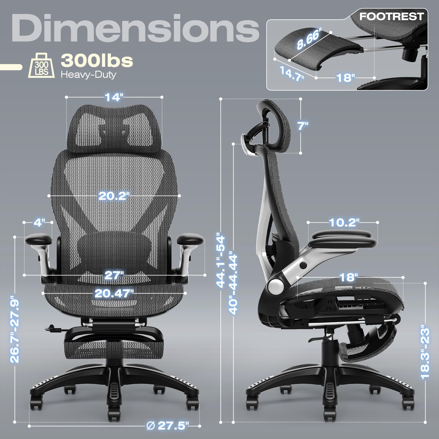 Detalle 2 de ELABEST X100 Ergonomic Mesh Office Chair with Footrest, 3D Lumbar Support