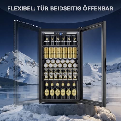 Detalle de TRIUMPHKEY 86L Getränkekühlschrank – frostfrei, 4 Ablagen, 130 Dosen, Glasfront
