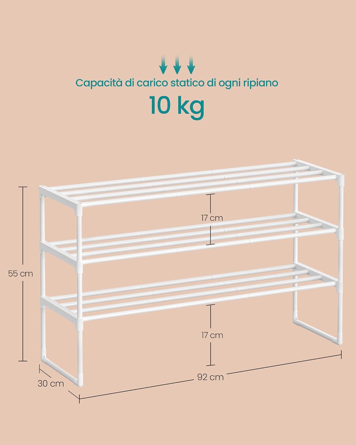 Detalle de SONGMICS LSA303W03 scarpiera a 3 ripiani in metallo, 30 x 92 x 55 cm (verticale o capovolta), impilabile