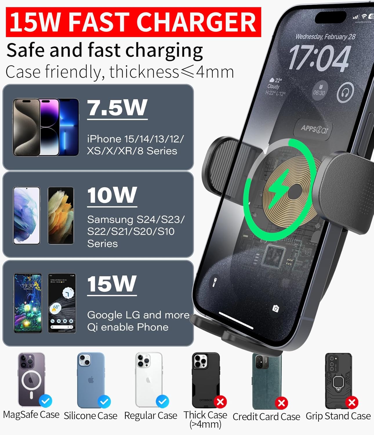 Detalle 2 de APPS2Car Handyhalterung Qi Laden 15 W