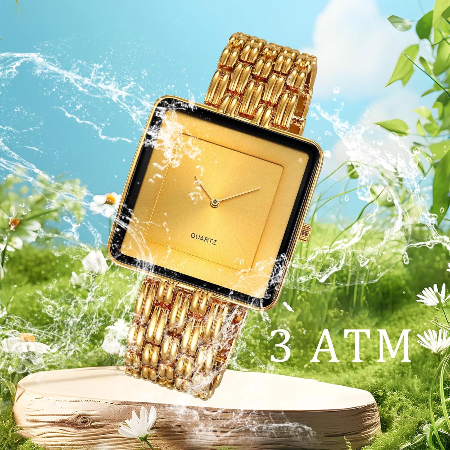 Thumbnail 3 de findtime Quadratische Armbanduhr Unisex – analoge Quarz-Uhr mit 3-ATM-Schutz, Metallarmband im Business-/Retro-Look