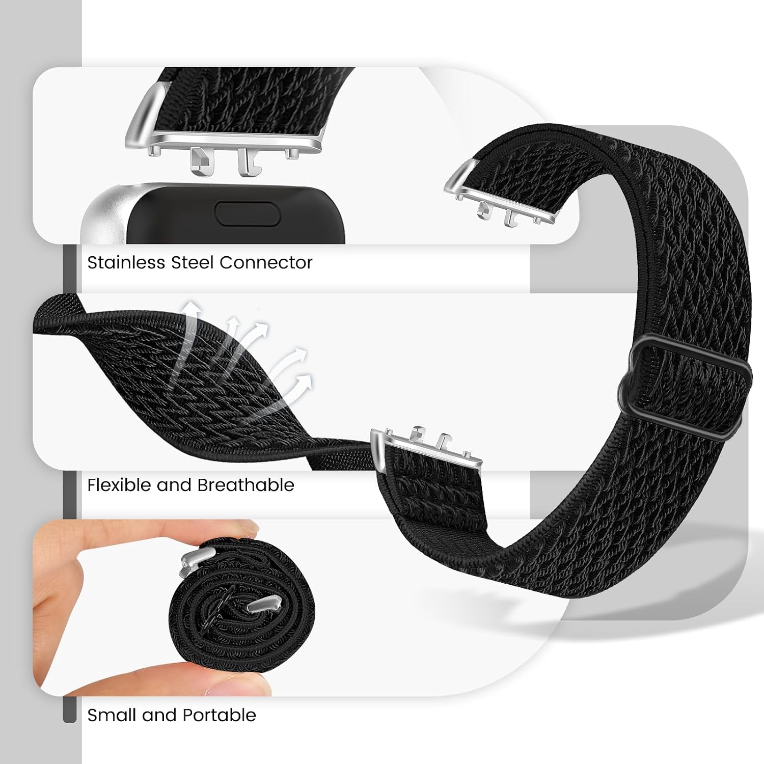 Detalle 2 de Bcuckood Elastic Nylon Straps for Samsung Galaxy Fit 3 (SM-R390) – 2 Adjustable Stretch Bands