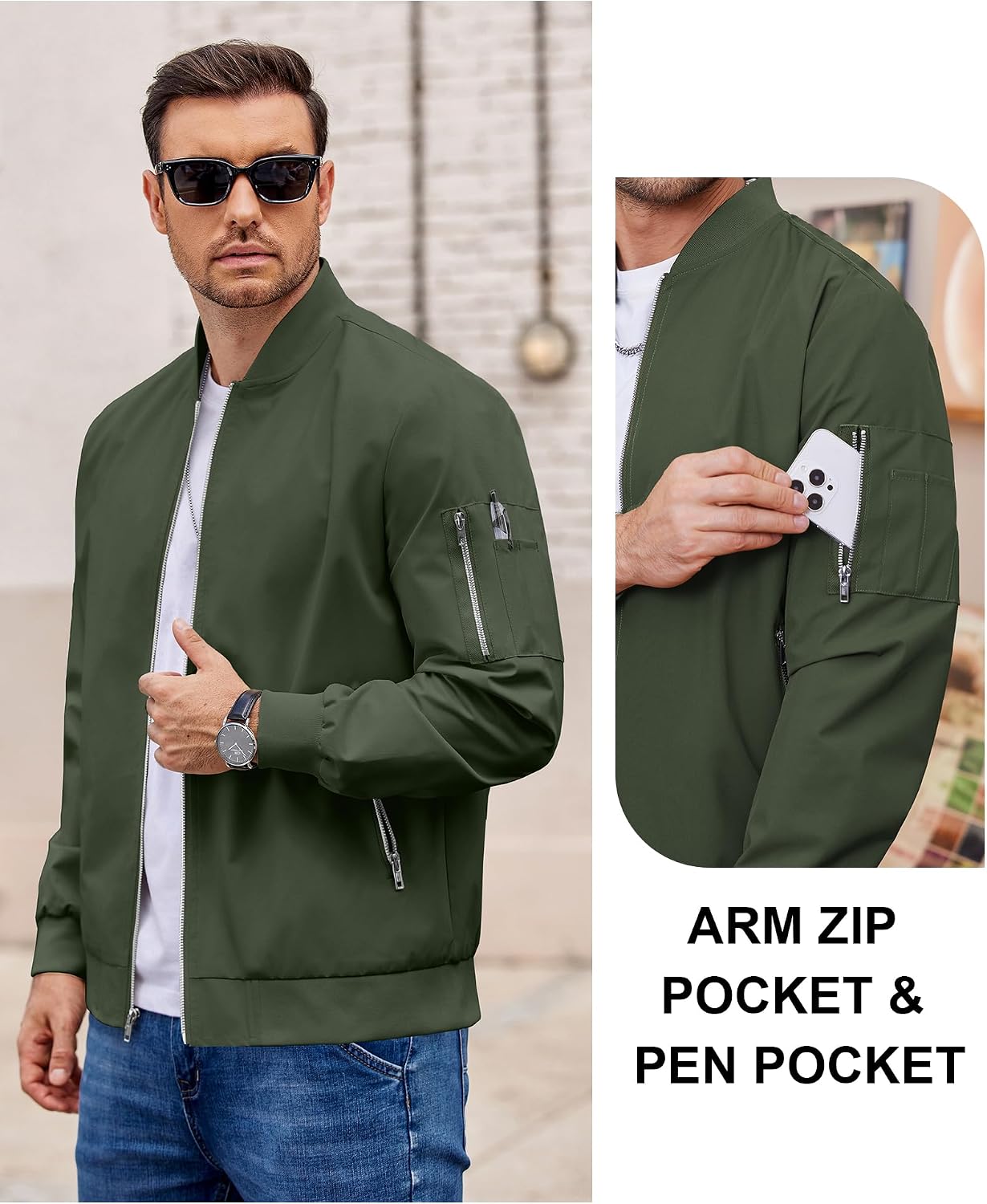 Detalle 2 de COOFANDY Men's Bomber Jacket Lightweight