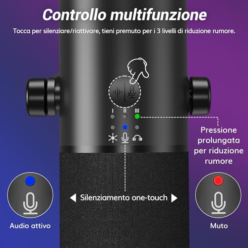 Detalle 2 de TONOR TD510 AIR H+ Microfono Gaming Dinamico con USB/XLR, Cuffie 3,5 mm e Braccio – Cancellazione Rumore IA, RGB Personalizzabile