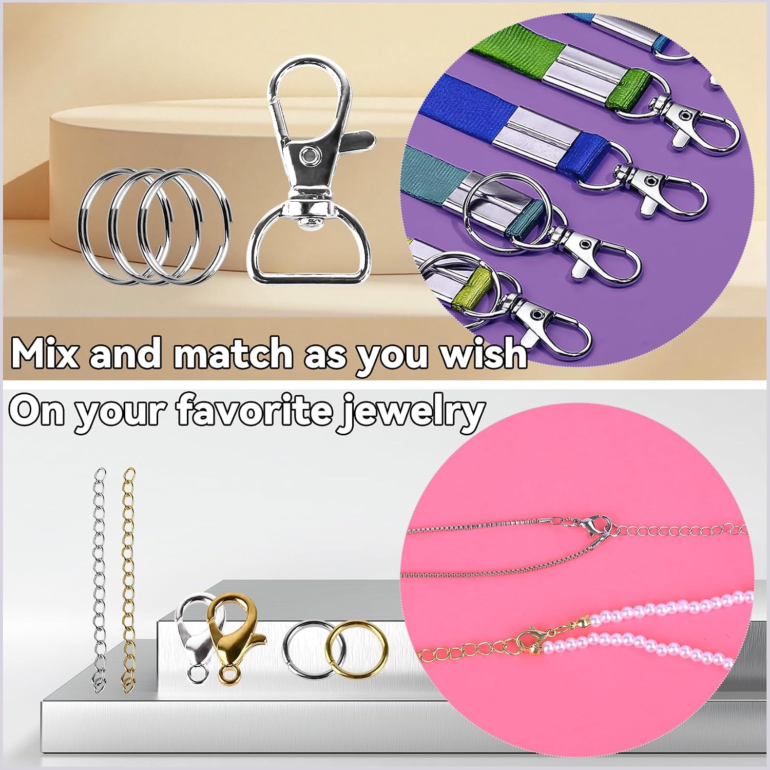 Detalle de Prdingfy Gold-Sliver 579-Piece Keychain Making Kit, Gold and Silver Hardware