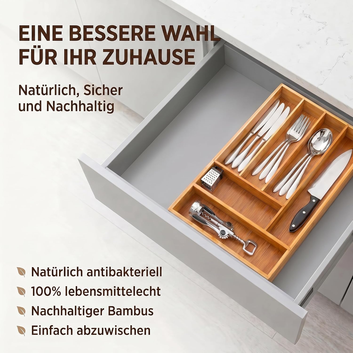 Thumbnail 6 de Dimono Bamboo Cutlery Tray, 7 Compartments, Adjustable 29 x 45 cm