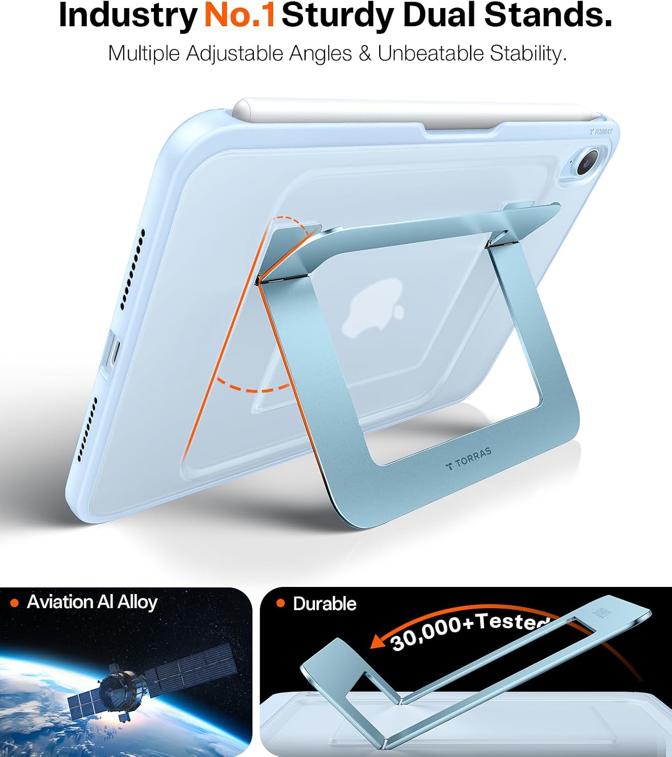 Detalle de TORRAS Ostand K1 Guardian iPad mini Case, Blue, Dual Stand, Apple Pencil Holder
