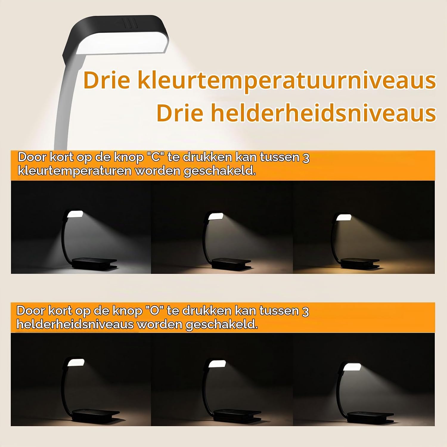 Detalle 2 de AdalyRoma F26 boeklamp met clip, 9 leds en 3 kleurtemperaturen